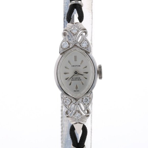 Croton Nivada Vintage Diamond Ladies Wristwatch 14k White Gold Mechanical 1YrWty main image 6